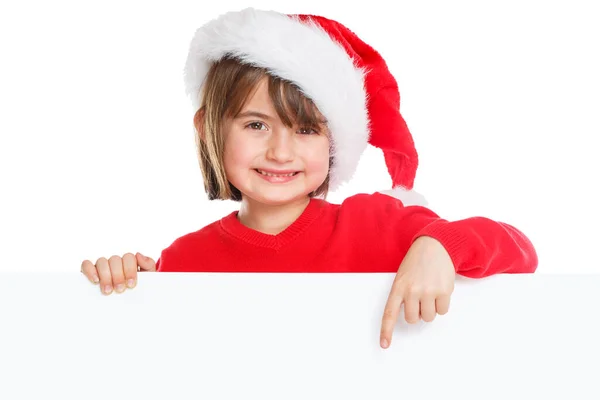 Bambino Bambina Natale Babbo Natale Che Indica Felice Spazio Vuoto — Foto Stock