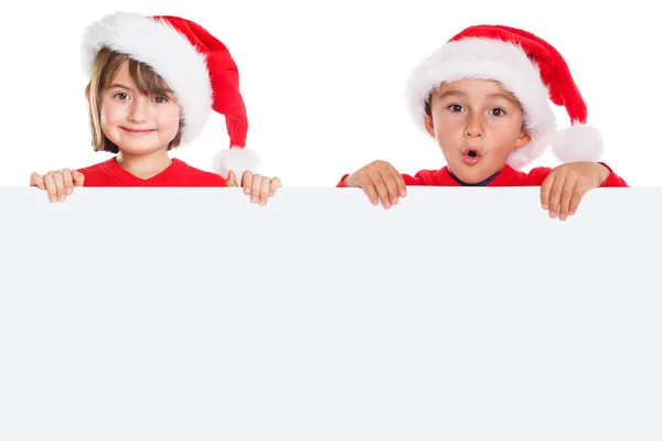 Children Kids Girl Boy Christmas Santa Claus Empty Banner Copyspace — Stock Photo, Image