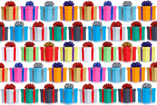 Vele Geschenken Collectie Kerstmis Presenteert Achtergrond Verjaardagsgift Aanwezig Geïsoleerd Een — Stockfoto
