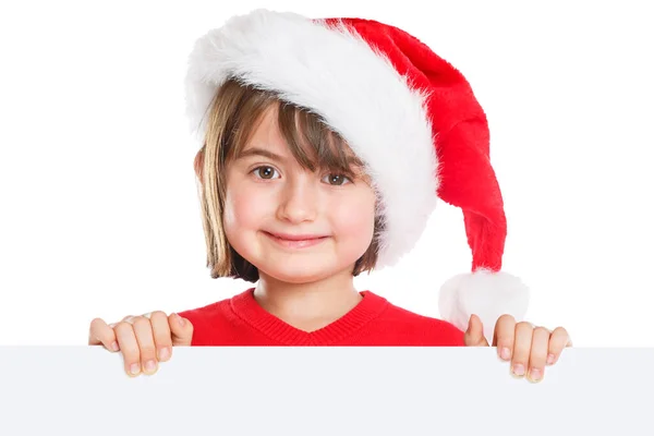 Criança Criança Menina Natal Papai Noel Banner Vazio Espaço Cópia — Fotografia de Stock