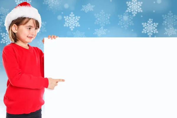 クリスマス サンタ クロース子供子供少女雪を探して空のバナー Copyspace コピー スペースを指す — ストック写真