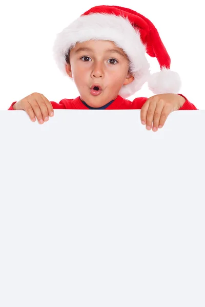 子供子供クリスマス カード サンタ クロース空のバナー Copyspace 肖像画フォーマット驚いて驚いて白い背景に分離 — ストック写真