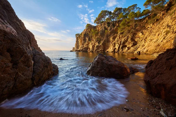 Gyönyörű Öbölben Costa Brava Spanyolország Hosszú Expozíciós Technikával — Stock Fotó