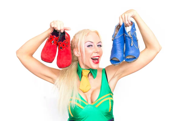 Blonde Woman Shoes Hands — Stockfoto