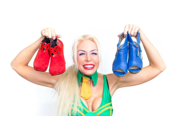 Blonde Woman Shoes Hands — Stockfoto