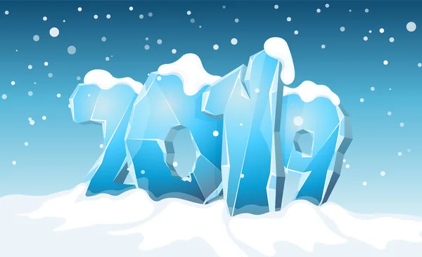 Šťastný Nový Rok 2019 Sněhové Pozadí Nápis 2018 Ledových Písmen — Stock fotografie