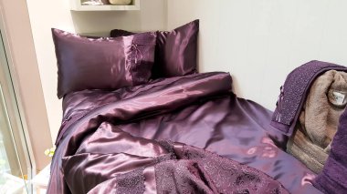 comfortable bed in bedroom clipart