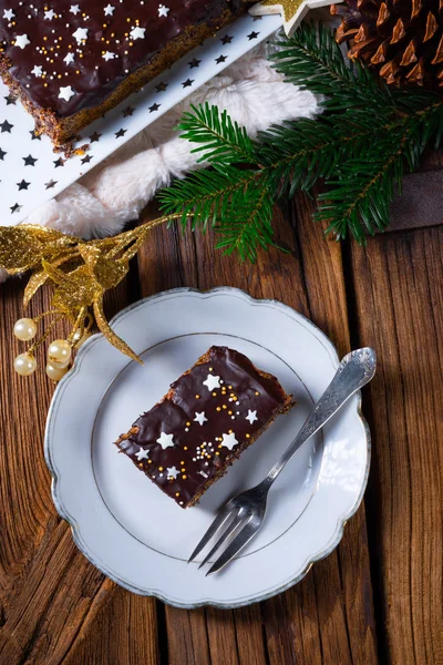 Christmas Poppy Seed Cake Chocolate Nuts Raisins — Stock Photo, Image