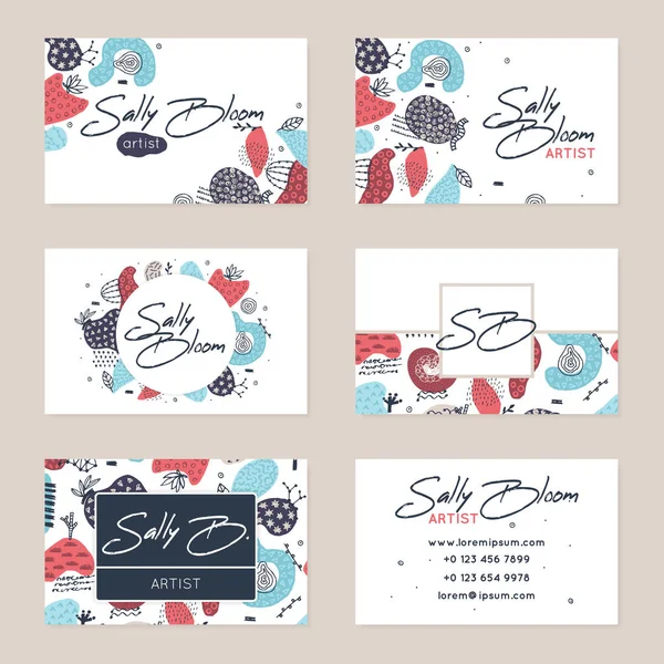 Set Vector Business Card Templates Hand Drawn Abstract Shapes Different — 스톡 사진