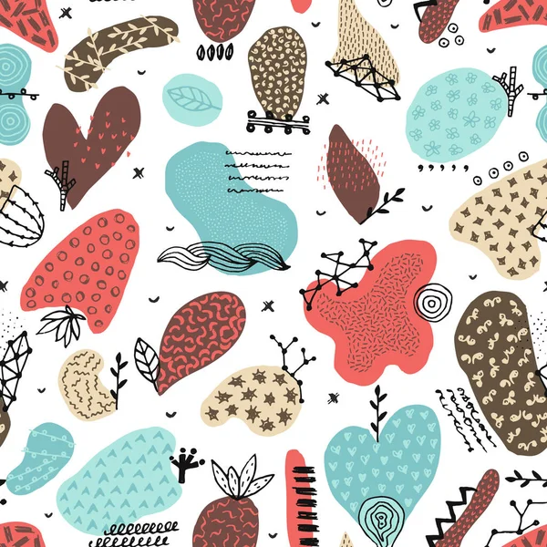 Vector Seamless Pattern Hand Drawn Abstract Shapes Spotted Textured Figures — Stok fotoğraf
