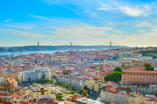 Skyline Lisbon Old Town 25Th April Bridge Christ King Statue — Stockfoto