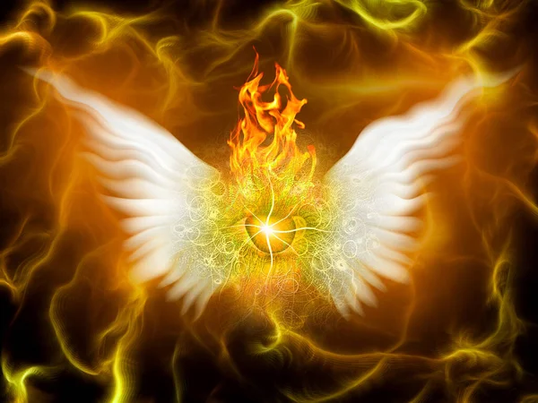 Surreal Painting Burning Eye Wings Flaming Background — Stock Photo, Image