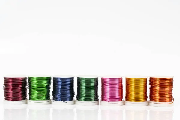 Some Spools Colored Metallic Thread — Stock Photo, Image