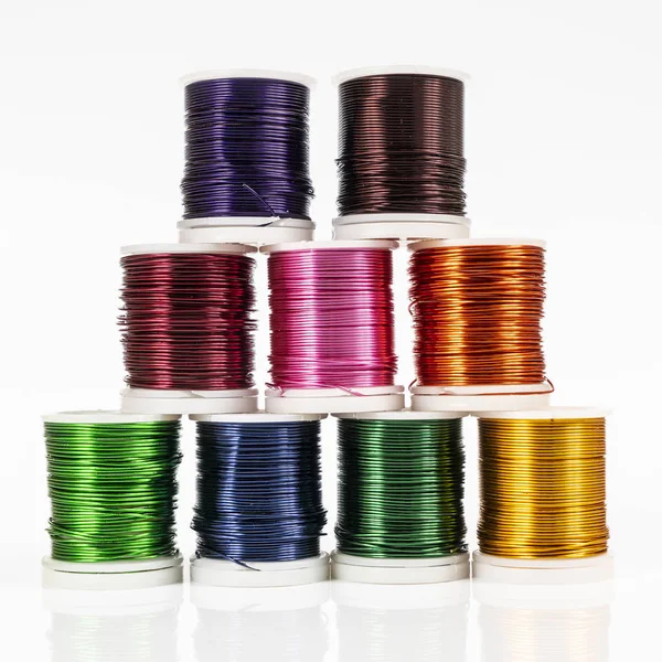 Some Spools Colored Metallic Thread — Stock Photo, Image