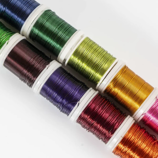 Some Spools Colored Metallic Thread — Stock Photo, Image