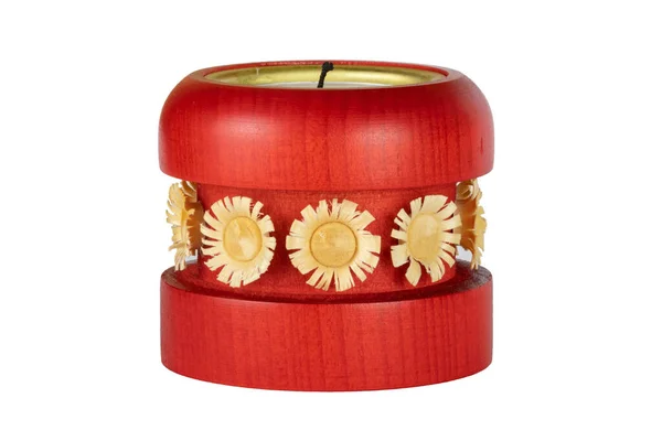 Christmas Decoration Background Beautiful Handmade Wooden Red Candle Holder Tealight — Stock Photo, Image