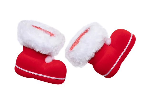 Weihnachtsdekoration Ein Paar Rote Weihnachtsstiefel Oder Weihnachtsmannstiefel Auf Weißem Hintergrund — Stockfoto