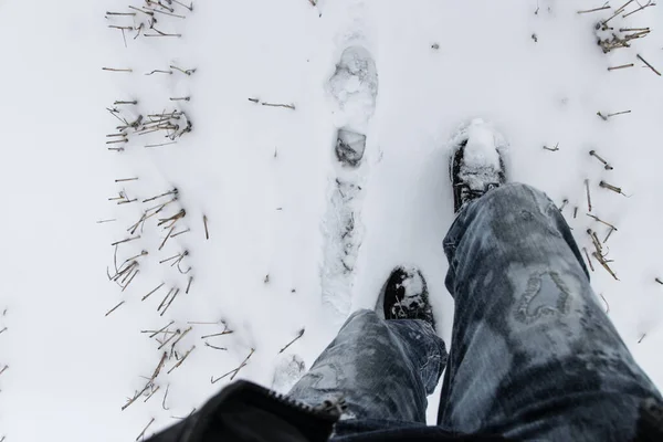 Περπατώντας Στο Παγωμένο Πεδίο — Φωτογραφία Αρχείου