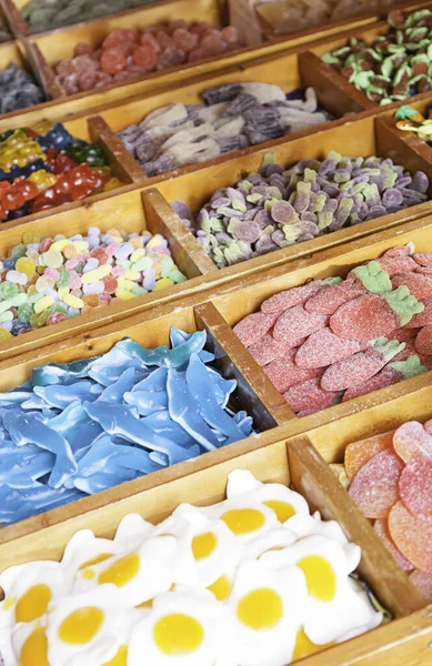 Gummy candy in the market, artisan detail gummy in a typical Spanish market, fresh food, sugar