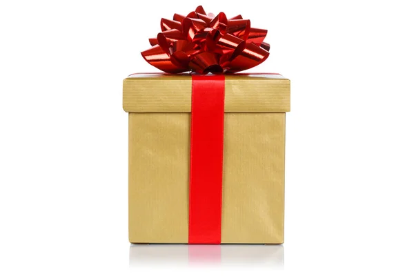 Рождественский Подарок Подарок Свадебный Золотой Ящик Изолирован Белом Фоне — стоковое фото