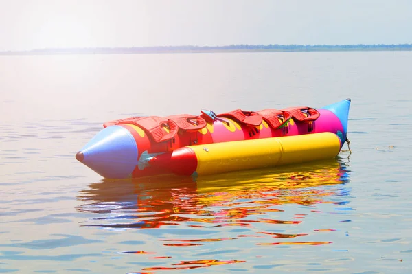 Banana Boat Fun Colorful Banana Boat Float Water Surface Summer — Stock Photo, Image