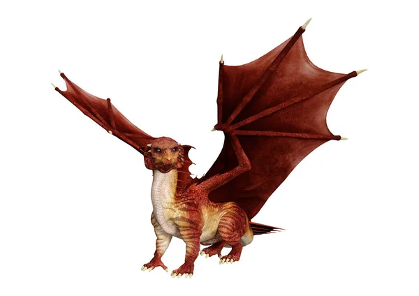 Beyaz Arka Plan Üzerinde Izole Kırmızı Fantezi Dragon Render — Stok fotoğraf