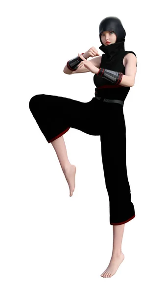 Rendering Female Ninja Isolated White Background — Stock Photo, Image