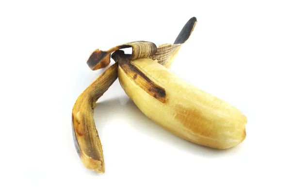 Über Reife Banane Frucht Der Geschälten Banane Reif Isoliert Auf — Stockfoto