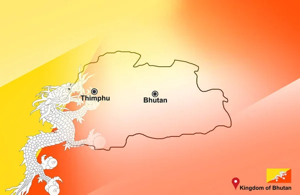 Бутанська Карта Тхімпху Розсипкою Карті Розташування Прапором Бутану Карті Подорожей — стокове фото