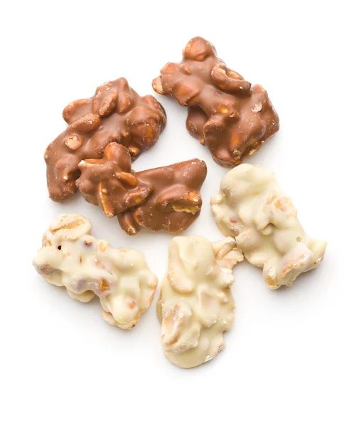 Арахис Покрыл Белый Темный Шоколад Вкусные Шоколадные Трюфели — стоковое фото
