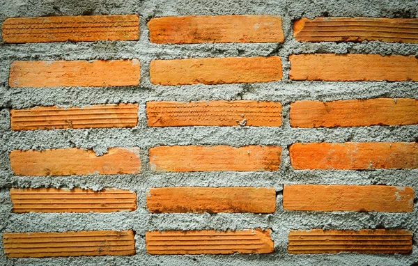 Bouw Bakstenen Muur Achtergrond Rode Baksteen Met Concrete Cement Gips — Stockfoto