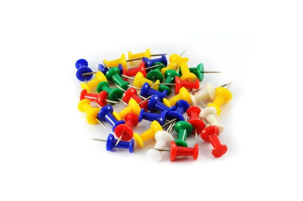 Stift Für Karte Bunte Stecknadeln Verschiedene Farben Thumbtacks Isoliert Auf — Stockfoto