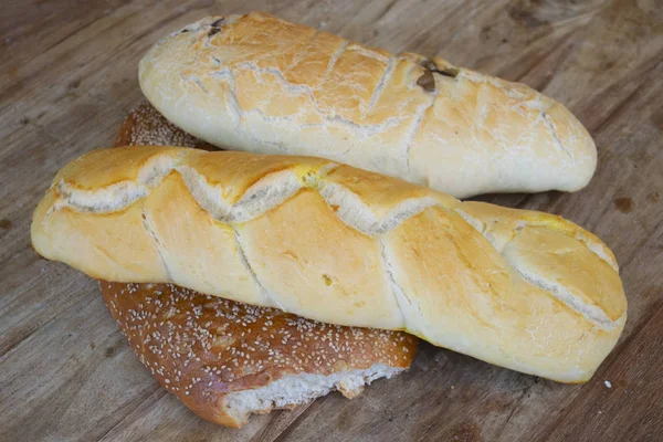 Varietà Pane Francese Con Baguette Fougasse Sesamo — Foto Stock