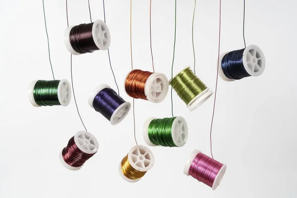 Some Spools Colored Metallic Thread — Stock Photo, Image