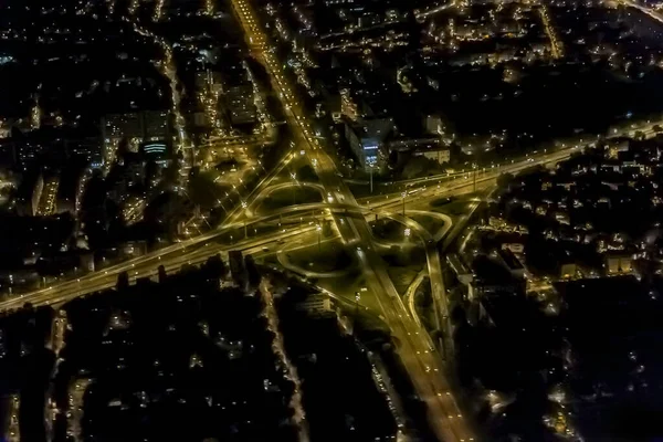 Voo Noturno Sobre Luzes Cidade Vista Aérea Noturna Urbana Das — Fotografia de Stock