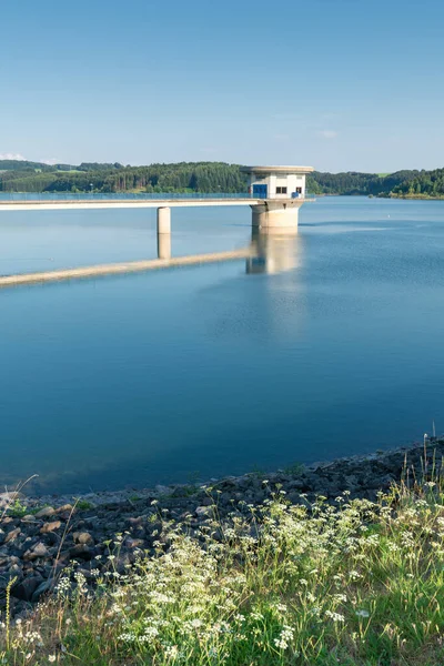 Vista Panorâmica Para Grande Reservatório Água Rio Dhuenn Odenthal Alemanha — Fotografia de Stock