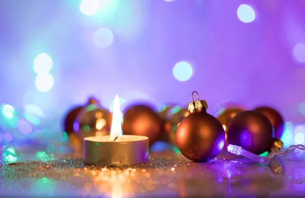 Fondo Mágico Brillo Vacaciones Doradas Con Velas Decoración Navidad — Foto de Stock