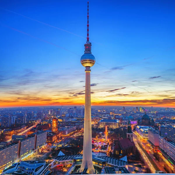 Vista Aérea Sobre Alexanderplatz Berlim Cidade Pôr Sol Berlim Alemanha — Fotografia de Stock