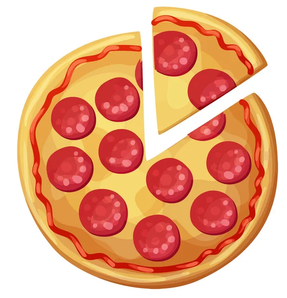 圆圆的意大利香肠比萨饼片热辣可口的插图 — 图库照片