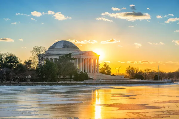 Зима Вашингтоне Мемориал Джефферсона Закате — стоковое фото