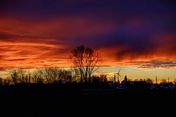 Paysage Village Malching Près Munich Coucher Soleil — Photo