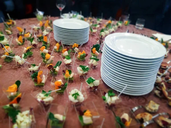 Dîner Buffet Sur Une Table Tartiner Avec Finger Food Plats — Photo