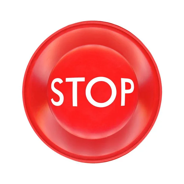 Piros Műanyag Stop Gomb Elszigetelt Felett Fehér — Stock Fotó