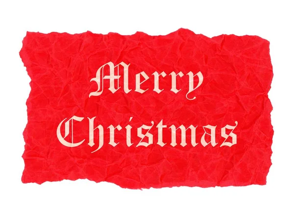 Feliz Etiqueta Navidad Pergamino Papel Rojo Arrugado — Foto de Stock
