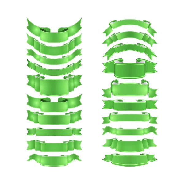 Geïsoleerde Vector Gekleurde Satijnen Linten Set Groen — Stockfoto