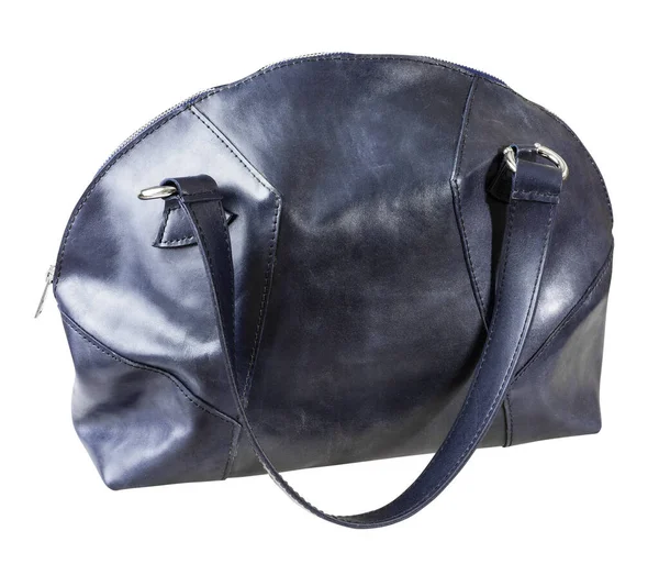 Sac Main Cuir Bleu Foncé Isolé Main Sur Fond Blanc — Photo