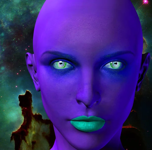 Обличчя Іншопланетянки Барвистий Всесвіт Фоні — стокове фото