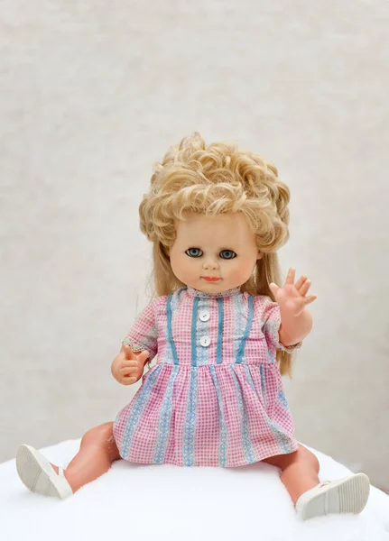 Doll Sitting White Winterwunderland — Stock Photo, Image