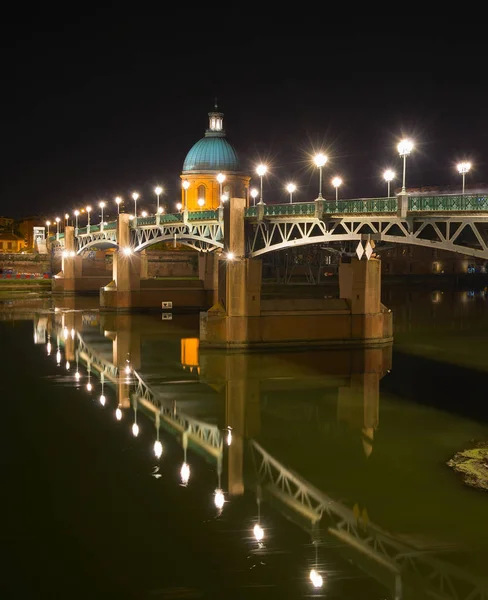 Saint Pierre Bridge Hopital Grave Night Toulouse France — Stock Photo, Image