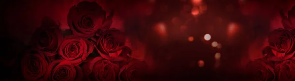 Dark Red Roses Background Bokeh Valentine Day Decoration — Stock Photo, Image